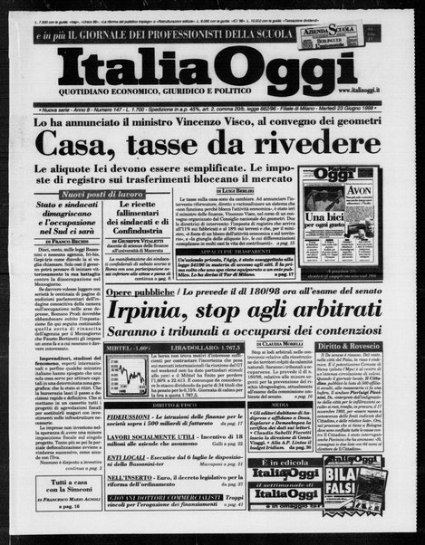 Italia oggi : quotidiano di economia finanza e politica